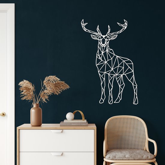 Wanddecoratie | Geometrisch Hert / Geometric Deer| Metal - Wall Art | Muurdecoratie | Woonkamer |Wit| 67x100cm