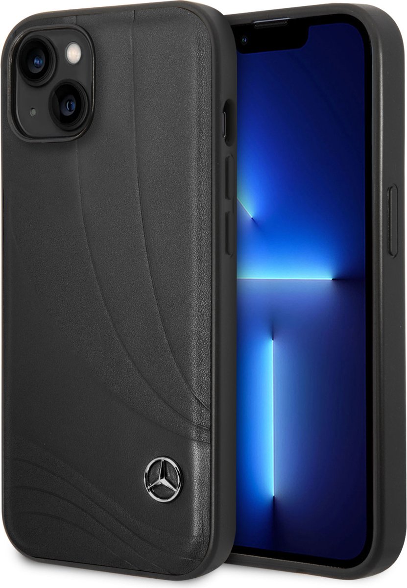 Mercedes-Benz iPhone 14 Hardcase Backcover - Genuine Leather - New Wave III - Zwart