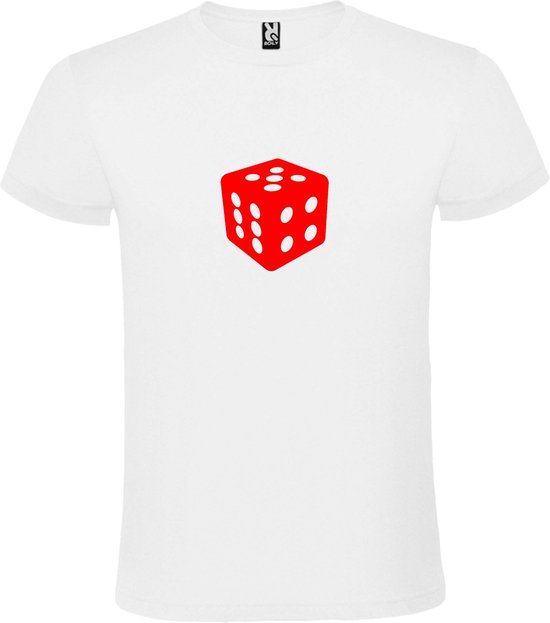 Wit T-Shirt met “ Dobbelsteen “ afbeelding Rood Size S