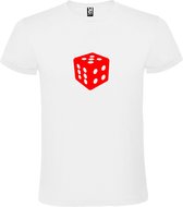 Wit T-Shirt met “ Dobbelsteen “ afbeelding Rood Size M