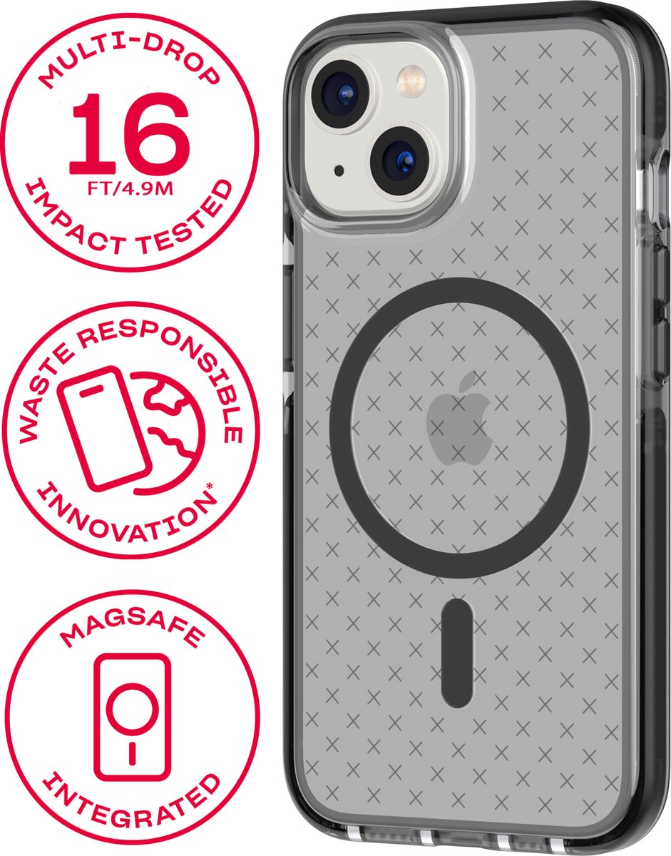 Tech21 Evo Check - iPhone 14 hoesje - Schokbestendig telefoonhoesje - Geschikt voor MagSafe - Slate Grey - 4,9 meter valbestendig