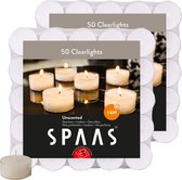 SPAAS Kaarsen - Theelichtjes in Transparante Cup - Waxinelichtjes - 100 Stuks - Wit - ±6 Branduren - Voordeelverpakking