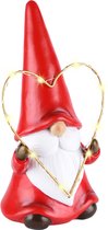 Santagnome / gnome avec coeur et éclairage LED - Wit / rouge / doré - 13 x 9 x 23 cm de haut.
