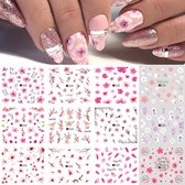 12 Stuks Nagelstickers – Nail Art Stickers – Roze Bloemen
