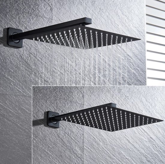 MEILLEUR CHOIX : Ensemble de douche SaniSupreme® New York Premium de Luxe LCD 16 pouces | Douche pluie 40 cm carrée 2 voies encastrable noir