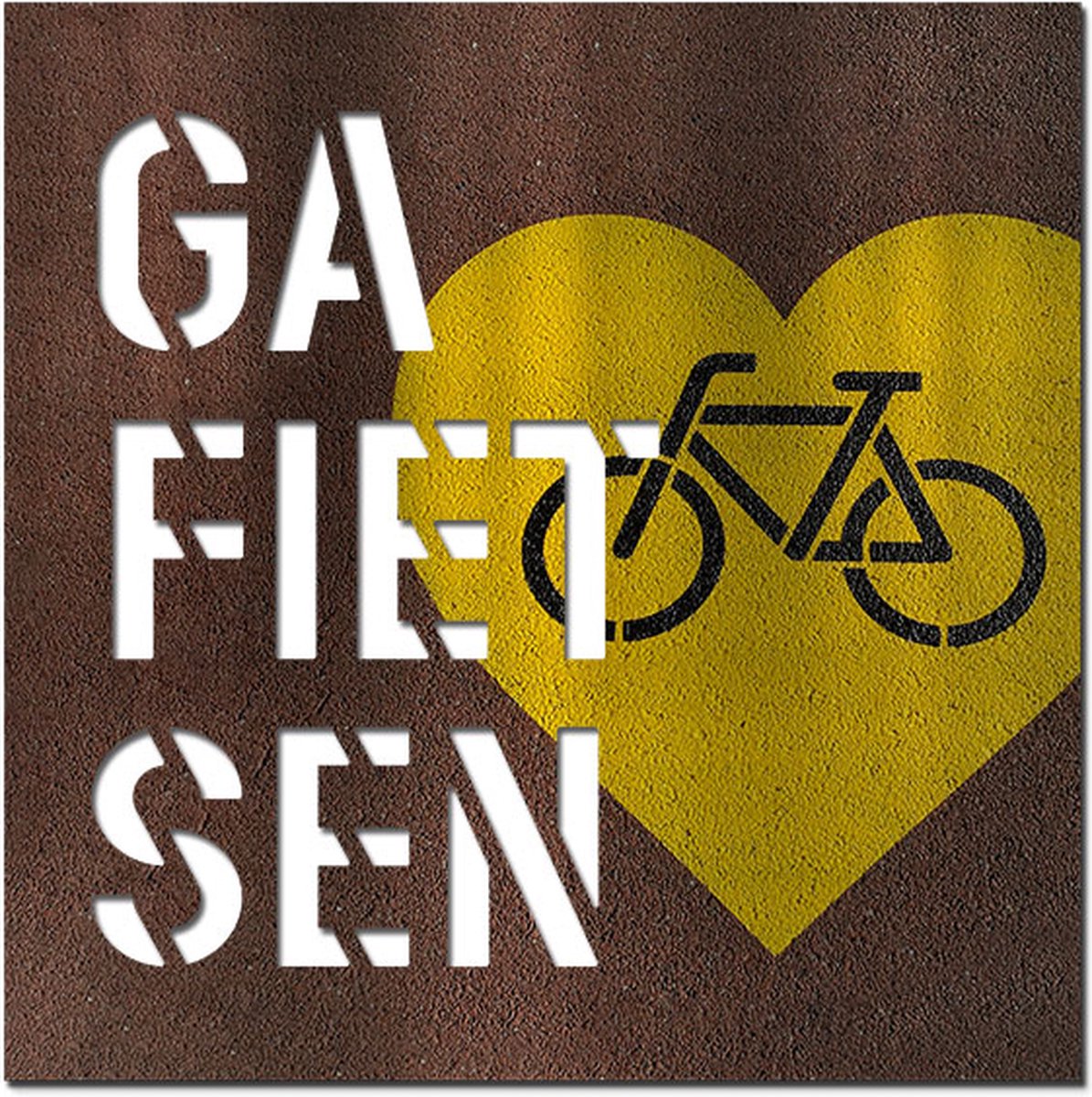 Letterschilderij - Ga fietsen2 Full-Color | Woonaccessoire Aluminium paneel met freesletters | 70x70cm | Dibond | Uniek | Modern | Vierkant | Kantoor | Woonkamer | Slaapkamer | Voor binnen en buiten..