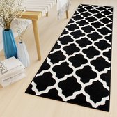 Tapiso Luxury Vloerkleed Antraciet Wit Trellis Woonkamer Loper Maat- 80x150