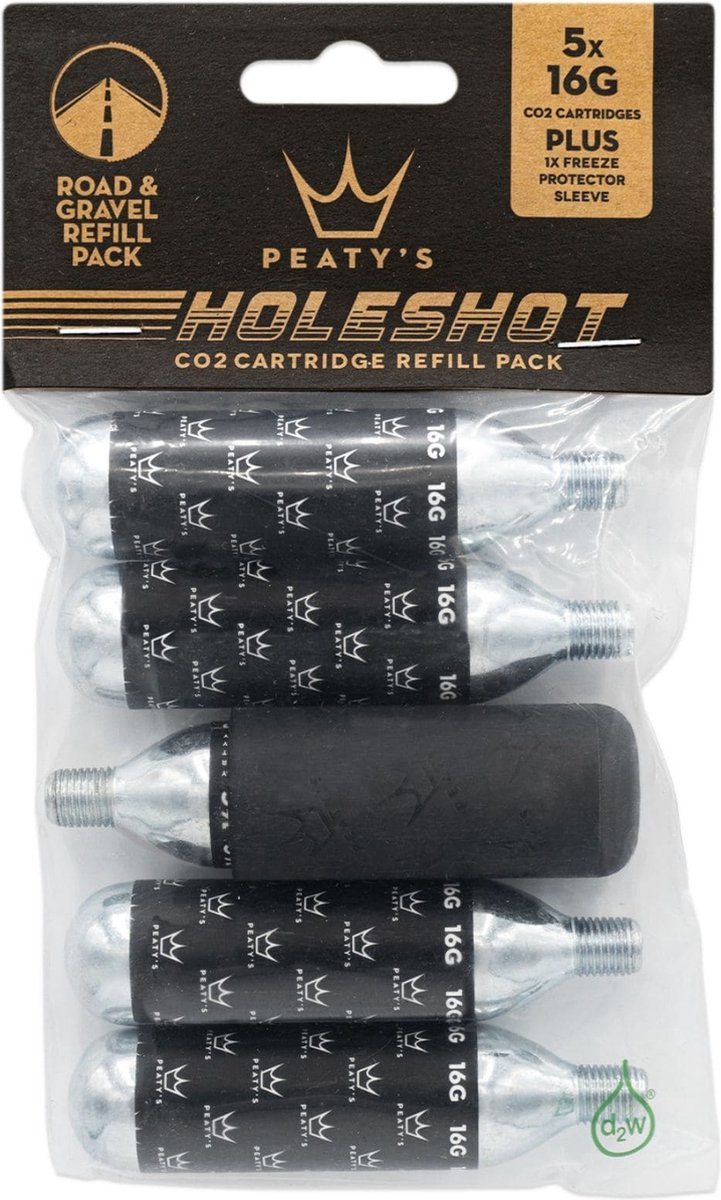 Peaty's Holeshot CO2 Cartridge Refill Pack - Road & Gravel (16g) - 5 stuks