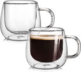 Bol.com House of Husk 2 Stuks Dubbelwandige Glazen met Oor - Koffieglazen - Theeglazen - 300ML - 2 Stuks - Latte Macchiato & Cap... aanbieding