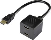 Renkforce RF-4212177 HDMI Y-adapter [1x HDMI-stekker - 2x HDMI-bus] Zwart Vergulde steekcontacten 20.00 cm