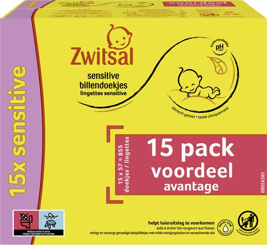 Zwitsal Sensitive Billendoekjes Alcoholvrij - 855 doekjes - Voordeelverpakking