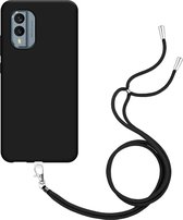 Cazy Soft TPU Telefoonhoesje met Koord - geschikt voor Nokia X30 - Nokia X30 Hoesje met Koord - Zwart