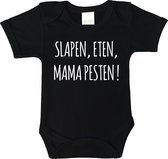 Goldengifts.nl baby rompertjes met tekst Slapen, eten, mama pesten! maat 86 korte mouwen zwart