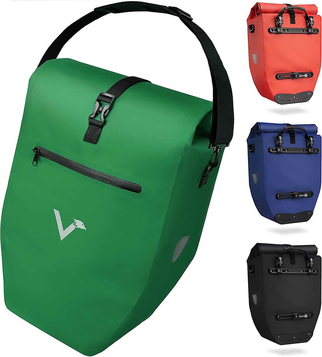 Valkental - ValkBasic 28L - Groen - Grote en waterdichte bagagedragertas - 28 liter vulvolume - fietstas voor bagagedrager met reflectoren in groen