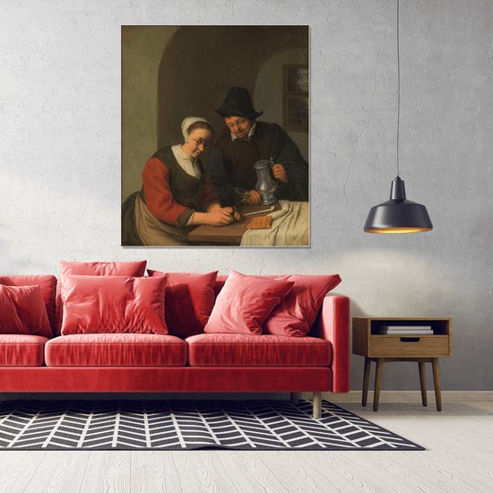 Wanddecoratie / Schilderij / Poster / Doek / Schilderstuk / Muurdecoratie / Fotokunst / Tafereel Het vertrouwelijk onderhoud - Adriaen van Ostade gedrukt op Geborsteld aluminium