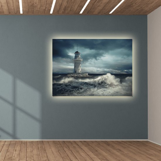 Wanddecoratie / Schilderij / Poster / Doek / Schilderstuk / Muurdecoratie / Fotokunst / Tafereel Lighthouse on the sea gedrukt op Sublimatie