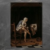 Wanddecoratie / Schilderij / Poster / Doek / Schilderstuk / Muurdecoratie / Fotokunst / Tafereel Het toilet - Jan Havicksz Steen gedrukt op Textielposter