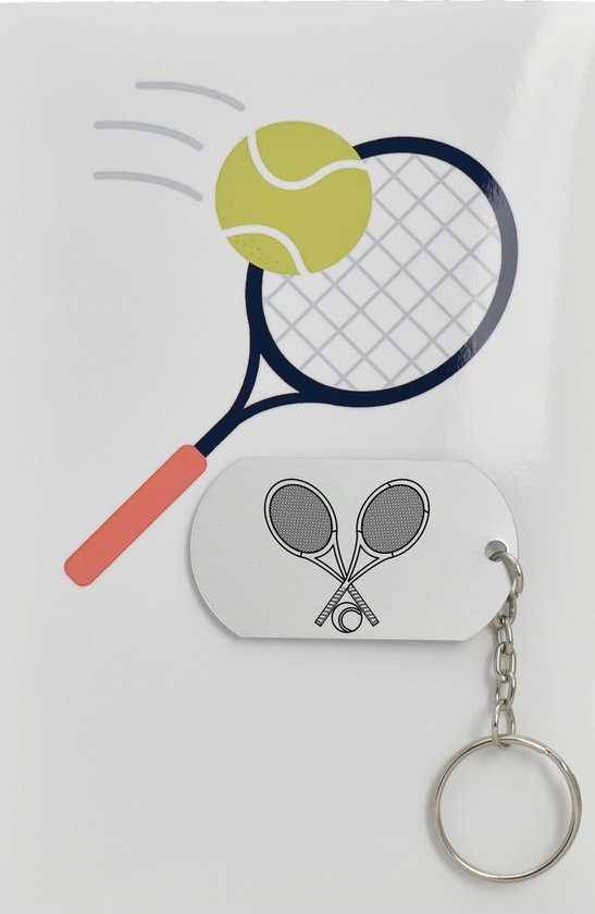 tennis sleutelhanger inclusief kaart - sport cadeau - sporten - Leuk kado voor je sporter om te geven - 2.9 x 5.
