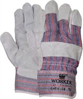 Werkhandschoenen splitleder | Rundsplit – Leder – Palmversteviging – 7cm Lange Kap – Blauw / Rood / Grijs | Maat 10 | Veilig werken – Bescherming – Werk handschoenen – Bouwhandschoenen | De Veiligheids-winkel