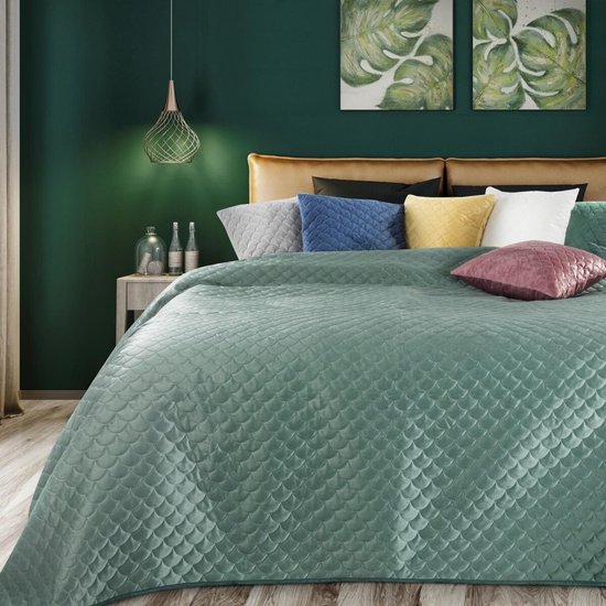 Oneiro’s luxe ARIEL Beddensprei mint groen - 220x240 cm – bedsprei 2 persoons - beige – beddengoed – slaapkamer – spreien – dekens – wonen – slapen