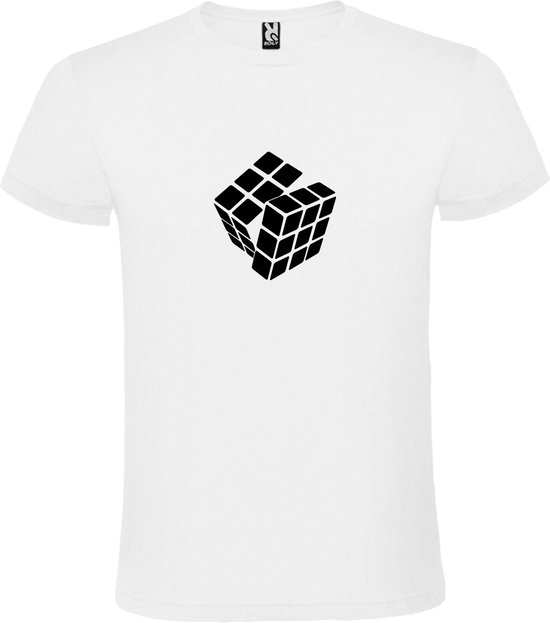 Wit T-Shirt met “ Rubik's Kubus “ afbeelding Zwart Size S