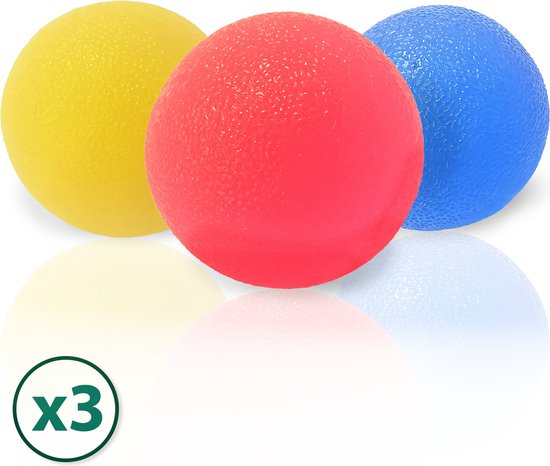 WeRelieff Stressbal voor Hand - Set van 3 Ronde Stressballen voor Kinderen & Volwassenen - Hand Trainer in Rood Geel Blauw