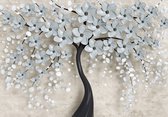 Fotobehang - Vlies Behang - Boom vol grijze bloemen - 368 x 254 cm