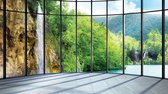 Fotobehang - Vlies Behang - 3D Uitzicht op de Waterval en het Meer vanuit de Ramen - 368 x 254 cm