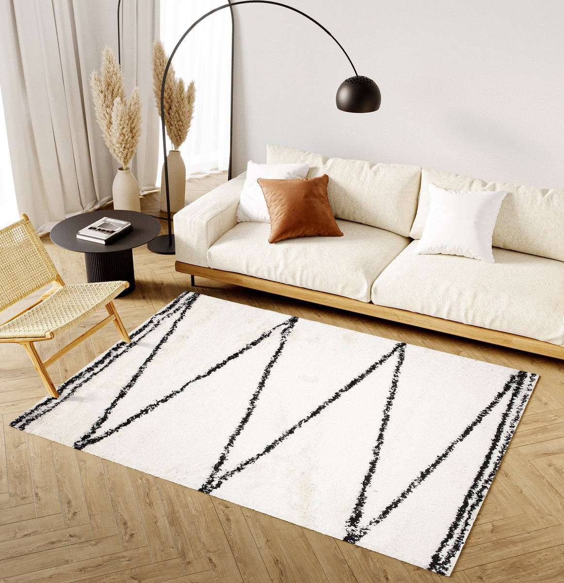 Tapiso Evra Vloerkleed Hoogpolig Woonkamer Binnenkleed Tapijt Maat- 80x150 Lichtbeige Antraciet 2