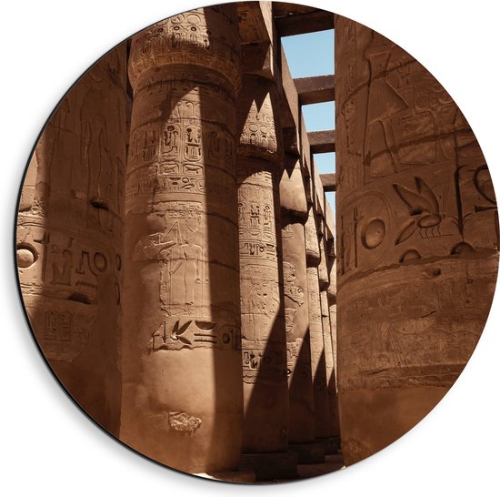 WallClassics - Dibond Muurcirkel - Hypostyle Zaal in Karnak - Egypte - 40x40 cm Foto op Aluminium Muurcirkel (met ophangsysteem)