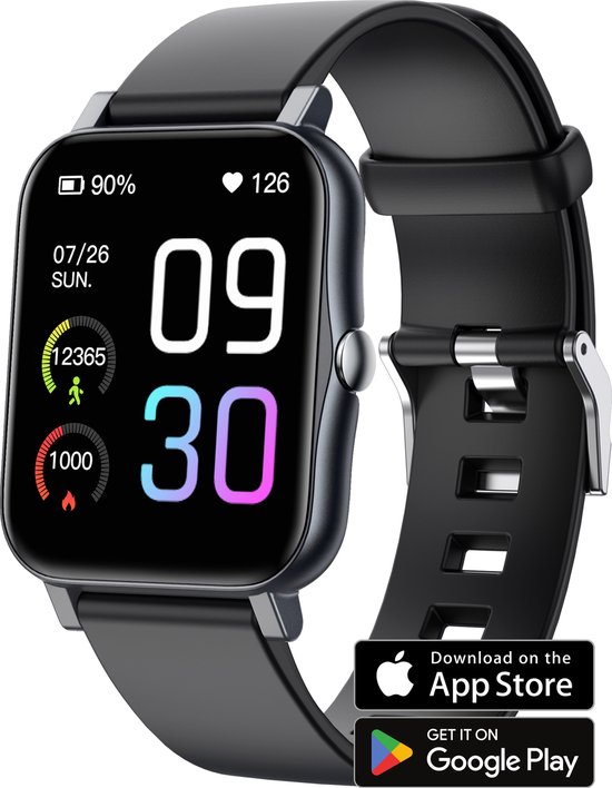 Vivid Green HD Smartwatch voor Dames en Heren - Voor Apple, Samsung, IOS & Android - Smart - Watch - Smartwatches - Zwart