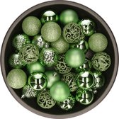 Kerstballen - 37x stuks - groen - 6 cm - kunststof