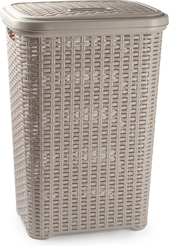 Plasticforte Wasmand met deksel - 60L- grijs - 35x43x62 cm