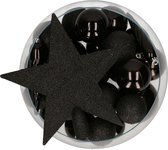 Bellatio Decorations kerstballen -33 st -zwart kunststof -met piek