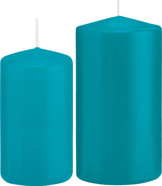 Trend Candles - Stompkaarsen set 2x stuks turquoise blauw 12 en 15 cm