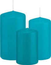 Trend Candles - Stompkaarsen set 3x stuks turquoise blauw 8-10-12 cm