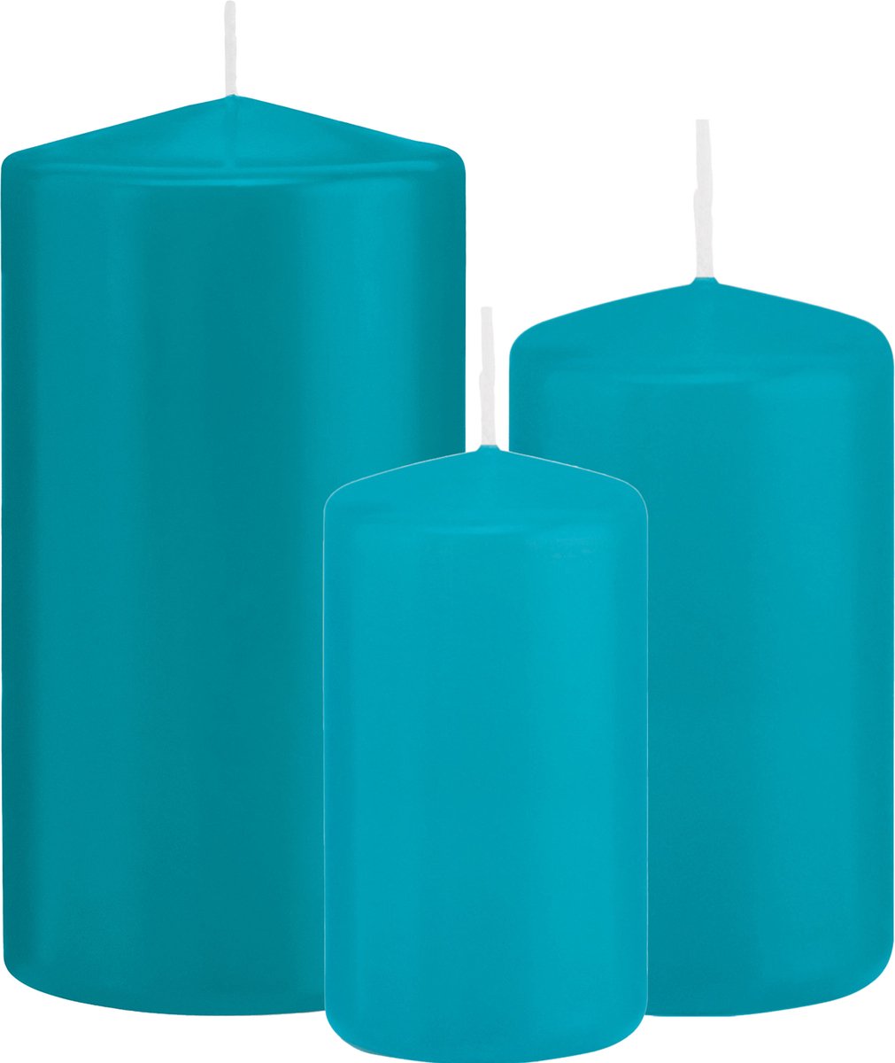 Trend Candles Stompkaarsen set 3x stuks turquoise blauw 10-12-15 cm