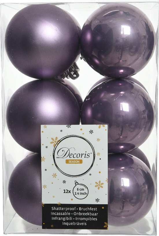 18x morceaux de boules de Noël en plastique violet lilas 6 et 8 cm