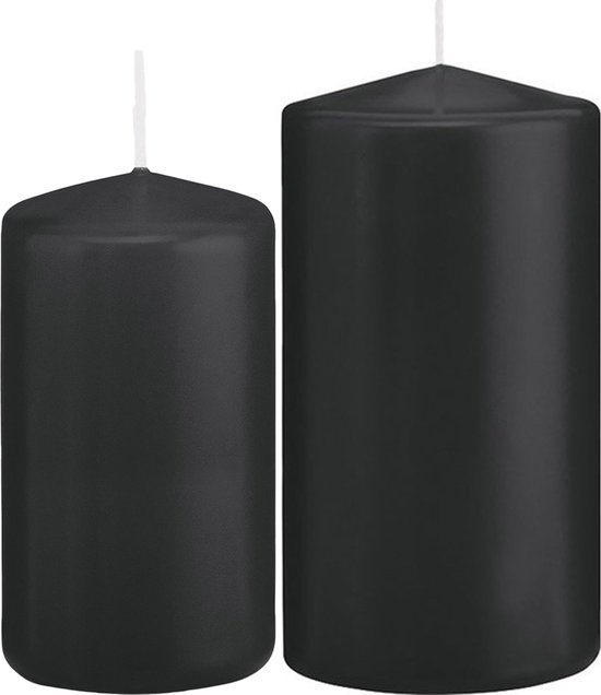 Trend Candles - Cilinder Stompkaarsen set 2x stuks zwart 12 en 15 cm