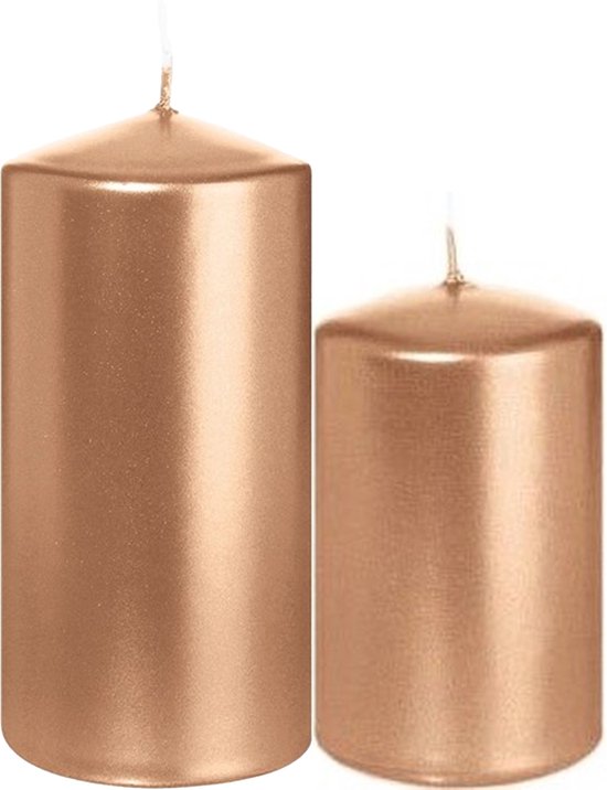 Trend Candles - Cilinder Stompkaarsen set 4x stuks rose goud 8 en 12cm