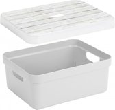 Boîte de Opbergbox/ panier de rangement blanc 24 litres en plastique avec couvercle