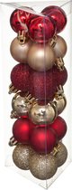 18x stuks kerstballen rood/goud glans en mat kunststof diameter 3 cm - Kerstboom versiering