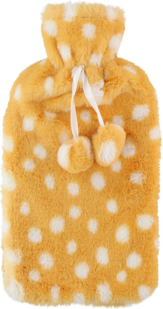 Goedkoopste Warmwaterkruik - fleece hoes - goud met stippen - 2 liter
