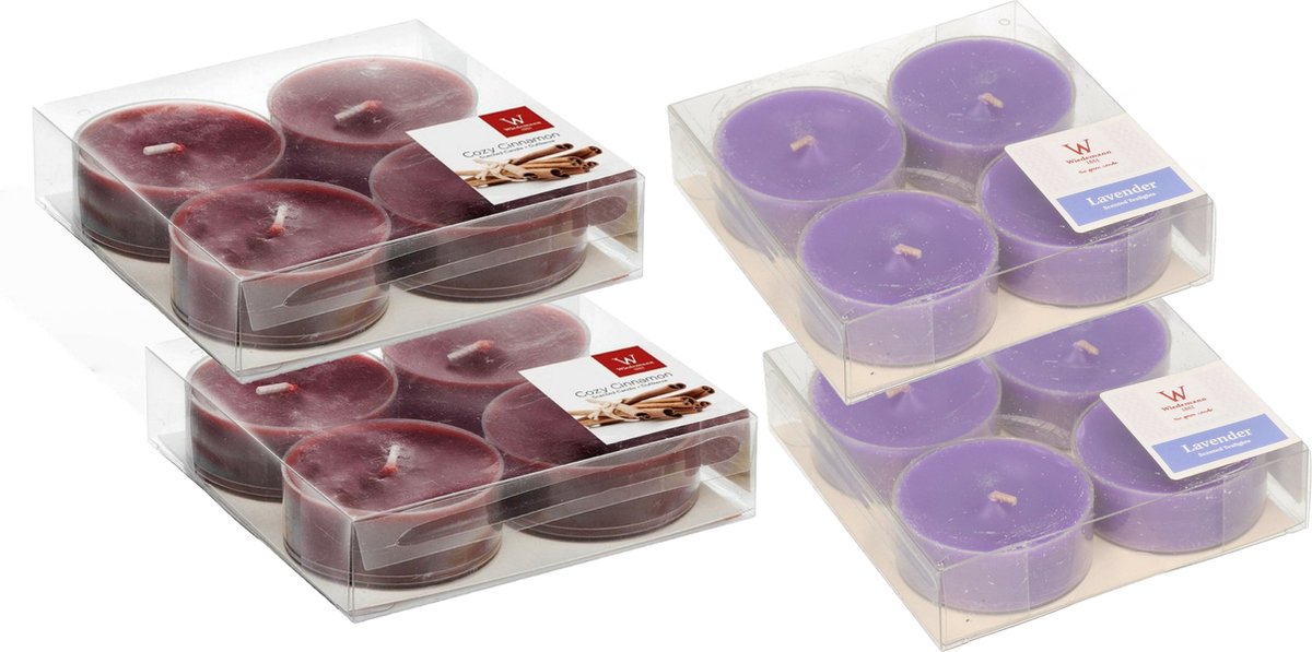 Trend Candles 16x max-size geurkaarsen theelichtjes lavendel en kaneel 8 branduren Multi