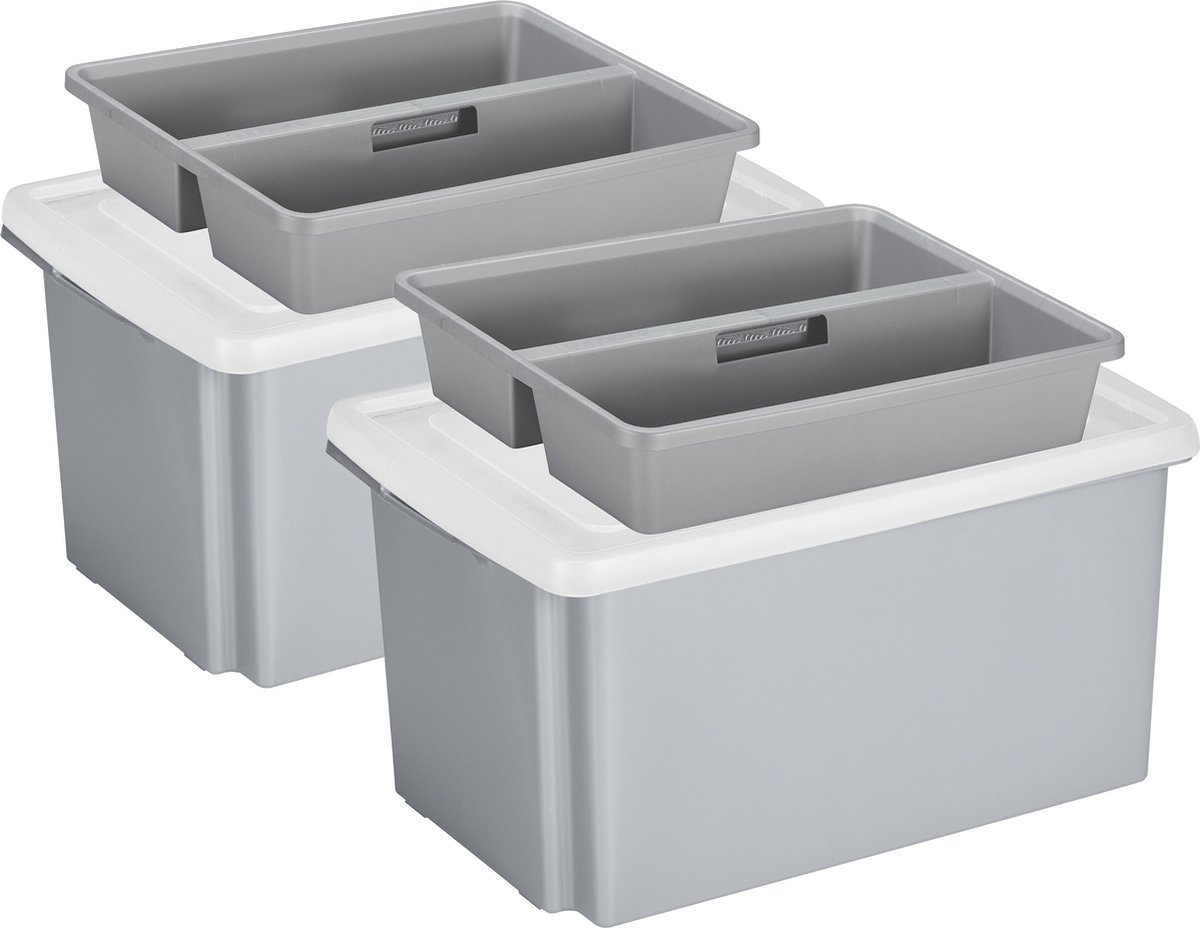 Sunware Opslagboxen set met deksel en organiser - 2x stuks - 51 liter