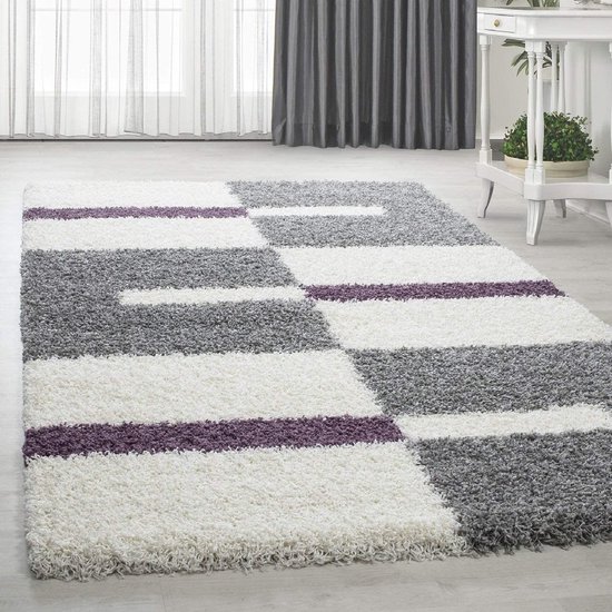 Flycarpets Hoogpolig shaggy vloerkleed - Manhattan 200x290 CM Paars 3 CM