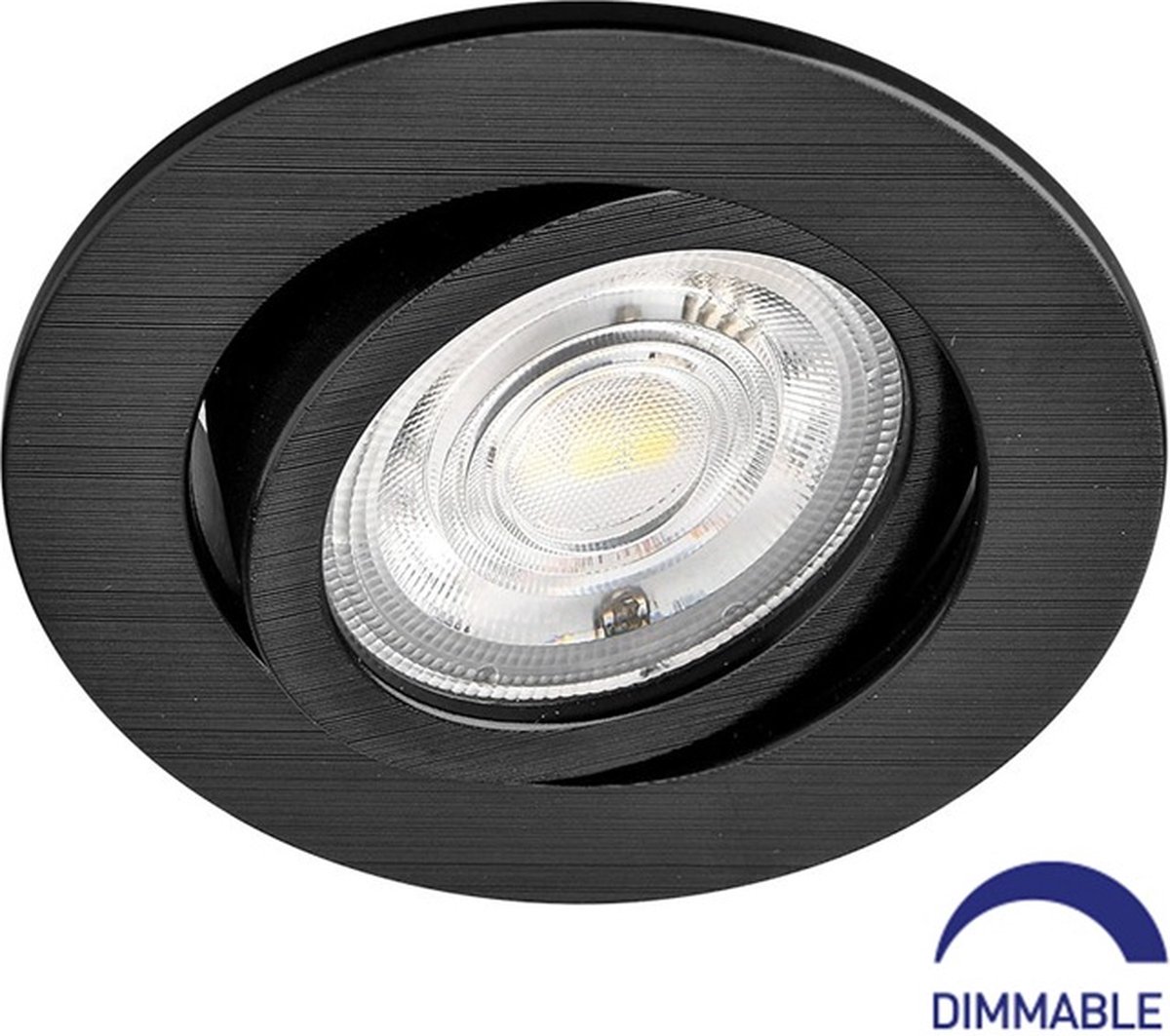 Braytron Plafondspots LED Inbouwspots Downlight Spotjes Verlichting - Ronde - Dimbare - Kantelbaar -Zwart - 7W - 3in1 CCT (3000K / 4000K / 6500K)