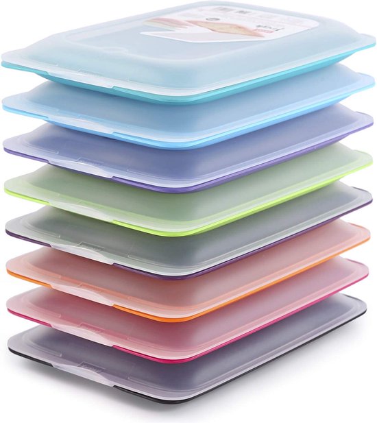 Set - Lot de 8 porte-saucisses et aliments système FRESH, stockage optimal des disques au koelkast, dimensions 17 x 3,2 x 25,2 cm. 8 couleurs