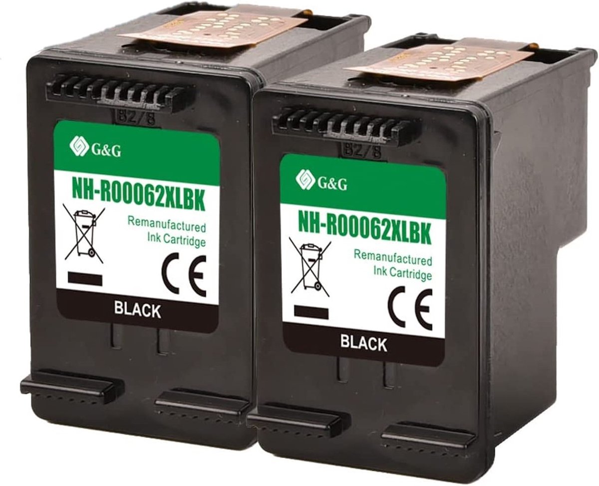 G&G Huismerk Inktcartridge Alternatief voor HP 62 62XL Multipack - Hoge Capaciteit - 2-pack Zwart