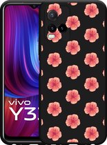 Vivo Y33s Hoesje Zwart Hawaiiaanse Bloemen - Designed by Cazy